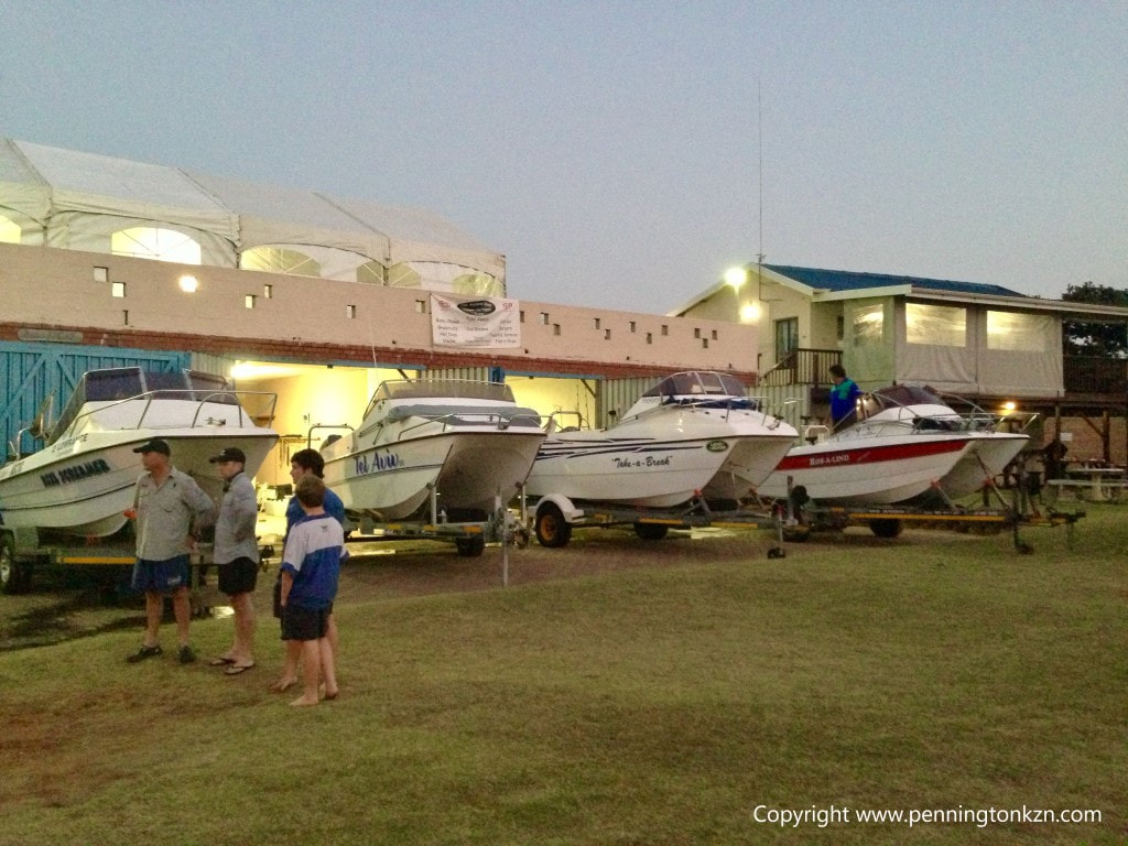 Fishing boats ready to launch, from the Ski Boat Club, Pennington, KwaZulu-Natal, South Africa